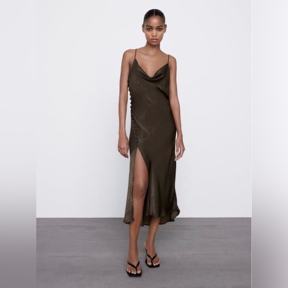 Zara Silky Cowl Neck Midi Dress - Picture 5 of 9